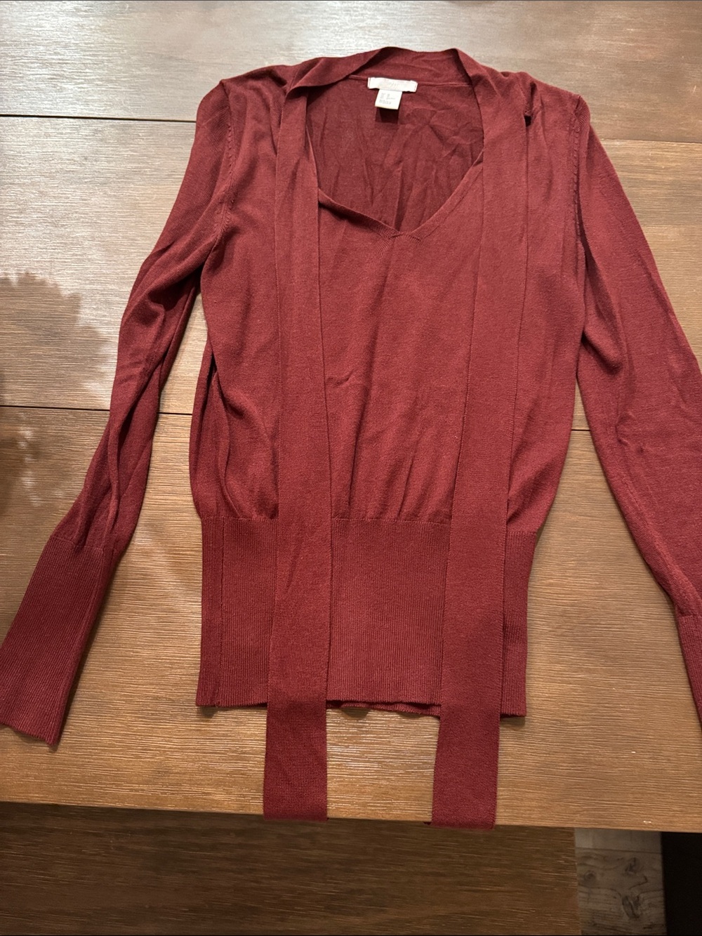 H&M Deep Maroon V-Neck Knit Sweater with Front Ties